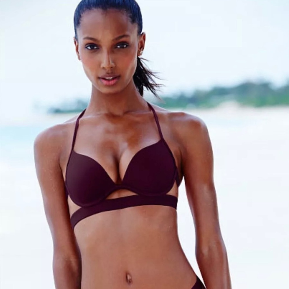 Victoria's Secret Double Banded Push Up Swim Bikini Top. Maroon Sz 34C